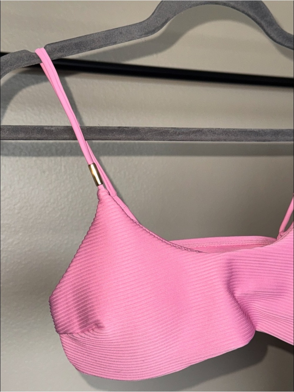 Pink Ribbed Bikini Top with Adjustable Straps - Picture 2 of 6